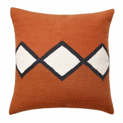 HomeRoots 20" Orange Black And White Cotton Diamond Throw Pillow