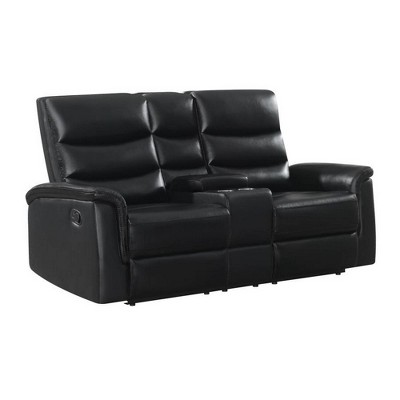 Manual Reclining Loveseat with Center Console Black - Benzara