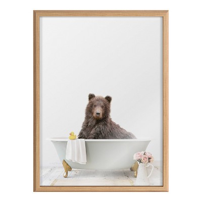 Blake Bear Cottage Bathroom Framed Glass Wall Art, 18x24 Natural