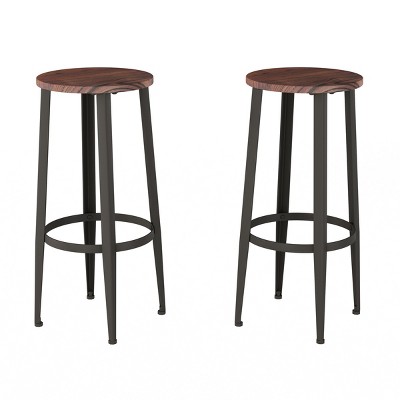 Hastings Home Round Metal Bar Stools - Dark Walnut, Set of 2