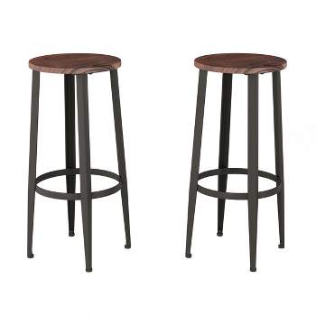 Hasting Home Set of 2 Wood Counter-Height Bar Stools with Black Metal Base