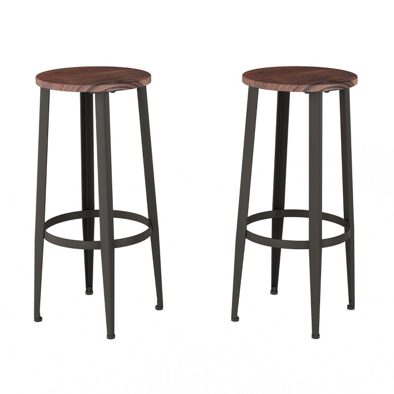 Hasting Home Set of 2 Wood Counter-Height Bar Stools with Black Metal Base, 1 of 9