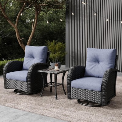 LayinSun Outdoor Patio Furniture Set, Black Rattan Wicker Sectional Swivel Rocker Chairs Sets