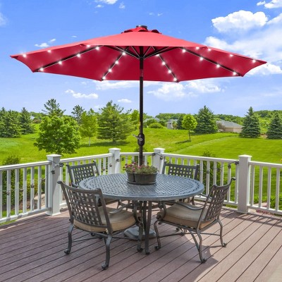 Sonkuki 9ft LED Round Outdoor Patio Market Umbrella w/Aluminum Pole and 8 Sturdy Ribs