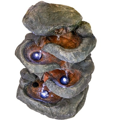 Gray Polyresin 6-Tier Stone Falls Tabletop Fountain with LED Lights