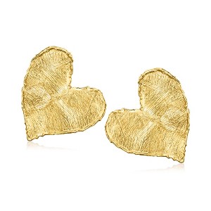 Ross-Simons Italian 18kt Gold Over Sterling Brushed and Polished Heart Earrings - 1 of 4