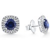 Pompeii3 2.65Ct Cushion Halo Blue Sapphire Diamond Studs 14k White Gold Earring Lab Created - 2 of 4