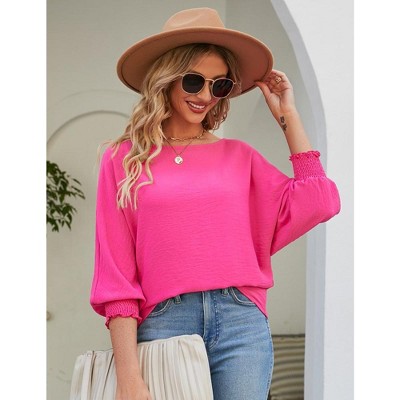 Womens Shirt Round Neck Puff Sleeve Tops 2025 Summer Loose Balloon Sleeve Work Office Blouse for Women