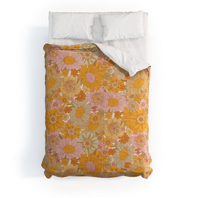 Deny Designs 3pc Iveta Abolina Retro Florals Comforter Bedding Set Orange, 1 of 6