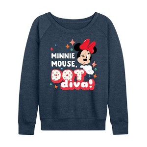 Women's - Disney - Minnie Dot Diva Lightweight French Terry Wide Neck Long Sleeve Shirt - 1 of 4