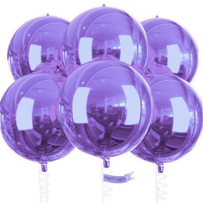 PartyWoo Foil Balloons Purple Pearl Round 22 Inch 6 pcs