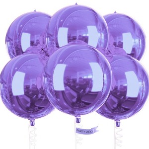 PartyWoo Foil Balloons Purple Pearl Round 22 Inch 6 pcs - 1 of 4