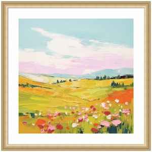 Kate and Laurel Framed Art Colorful Meadow Landscape by The Creative Bunch Studio, 26x26, Florence Gold - 1 of 4