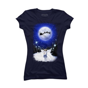 Junior's Design By Humans Magical Snowman's Christmas Eve By BluedarkArt T-Shirt - 1 of 3