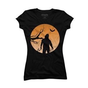 Junior's Design By Humans Yeti Halloween Harvest Moon By LivedInTees T-Shirt - 1 of 3
