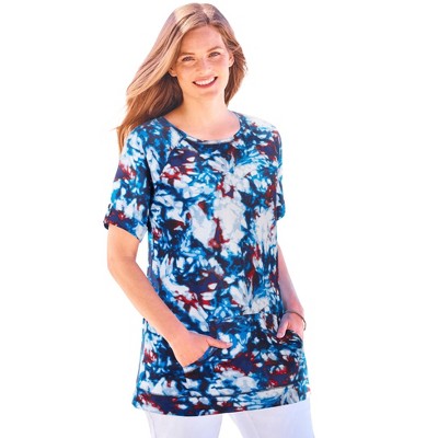 Woman Within Women's Plus Size Americana Kangaroo Pocket Tee - 22/24 ...