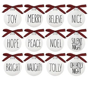 Aoibox 12 Pack Christmas Ornaments Shatterproof White Bulbs with Buffalo Plaid Bows 2.36 Inch Rustic Farmhouse Tree Decorations - 1 of 4