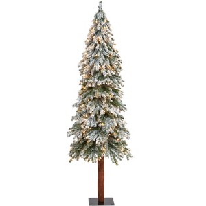 Nearly Natural 6-ft Flocked Grand Alpine Artificial Christmas Tree with 300 Clear Lights and 601 Bendable Branches on Natural Trunk - 1 of 4