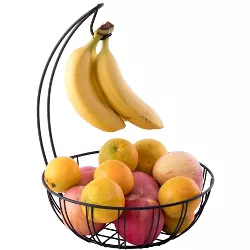 Basicwise Wire Metal Fruit Basket Holder with Banana Hanger
