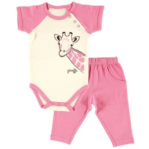 Touched by Nature Baby Girls Organic Cotton Bodysuit and Pant Set, Giraffe - 1 of 1