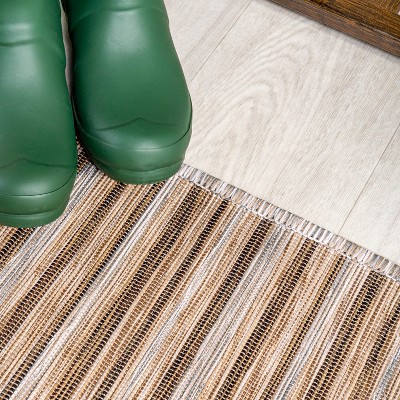 Heathered Stripes Brown/Natural 8' x 10' Synthetic Easy-Care Area Rug