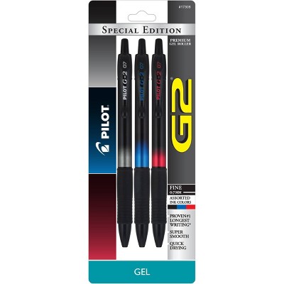 Pilot 3pk Gel Pens 0.7mm G2 Design Collection Chrome Effects