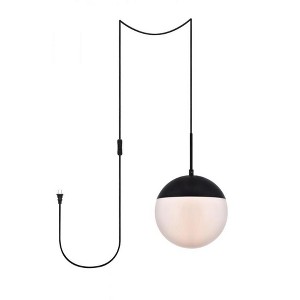 Elegant Lighting Eclipse 1 Light Black plug in pendant With Frosted White Glass - 1 of 4