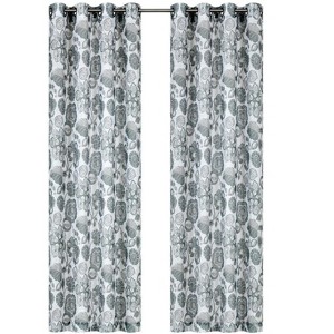 Kate Aurora Key West Summery Floral 2 Pack Grommet Top Sheer Curtain Panels - 1 of 4