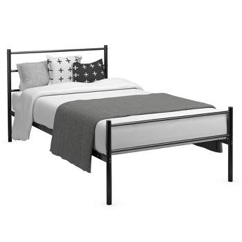 Costway Twin Size Metal Bed Frame Platform Mattress Foundation W/ Headboard Black