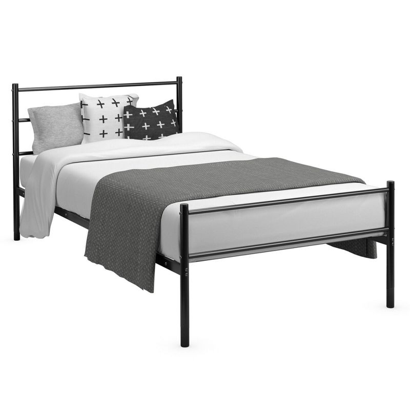 Costway Twin Size Metal Bed Frame Platform Mattress Foundation W/ Headboard Black, 1 of 11