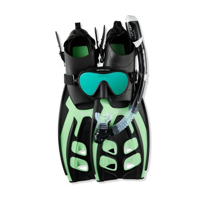 Hawaii Divers Deep Sea Adult Snorkel Set – Green/Black - Size S/M