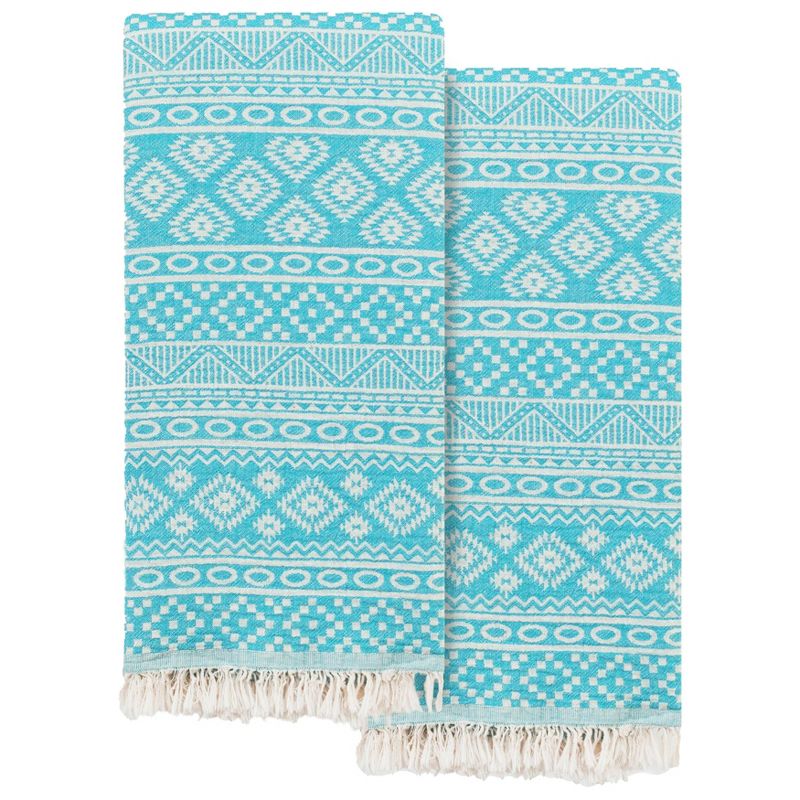 2pc Turkish Cotton Sea Breeze Pestemal Beach Towel Turquoise - Linum Home Textiles, 6 of 7