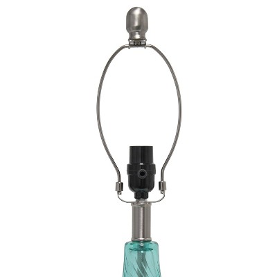 Light Blue Glass Gourd Table Lamp with White Fabric Shade