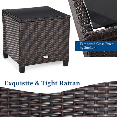 3-Piece Blue Cushioned Rattan Conversation Set with Brown Frame