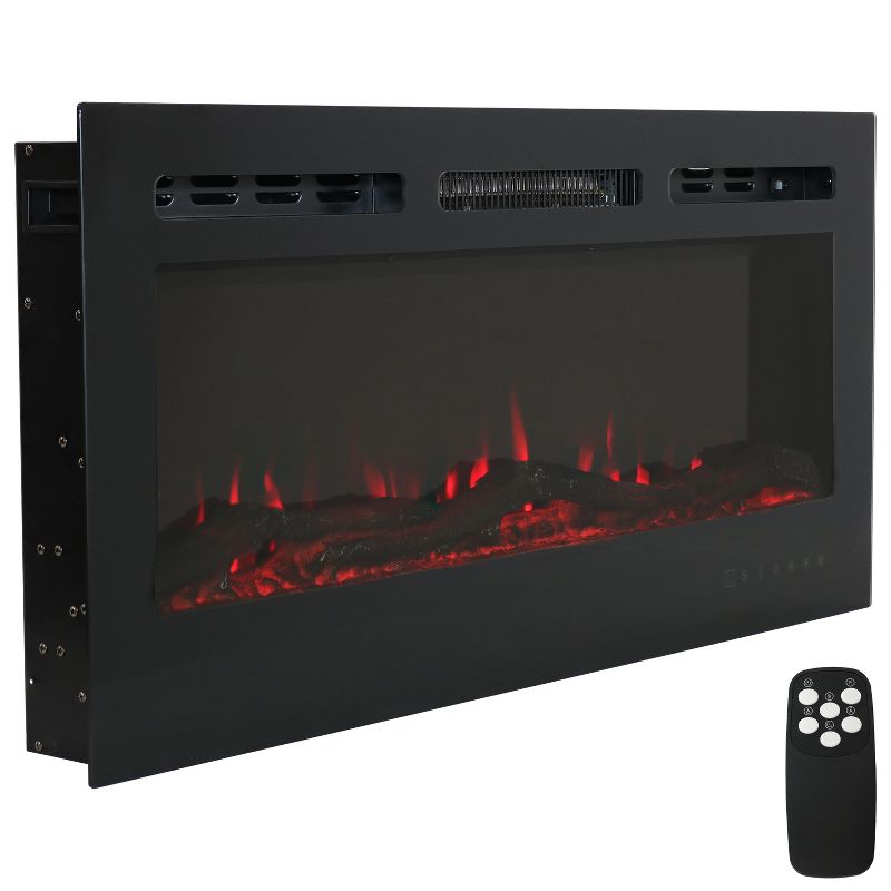Sunnydaze Modern Flame Wall-Mounted or Recessed Indoor Electric Fireplace with LED Lights - Black Finish, 1 of 11