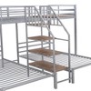 CAVINAS Twin Size Bunk Bed Triple Metal Bed Frame with Guardrail and Storage Stairs for Bedroom, Silver - 3 of 4