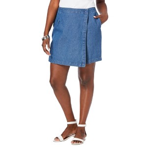 Jessica London Women's Plus Size Classic Cotton Denim Skort - 1 of 4