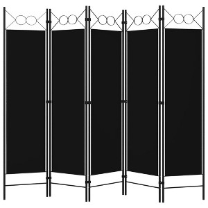 vidaXL 5-Panel Room Divider, Free-Standing, Multi-Purpose, Elegant Top Circle Design, Durable Powder-Coated Iron and Polyester Structure, Color: Black - 1 of 4