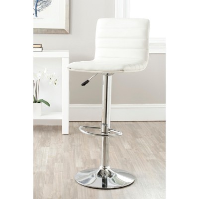 Transitional Swivel Adjustable Bar Stool in Chrome & White Leather