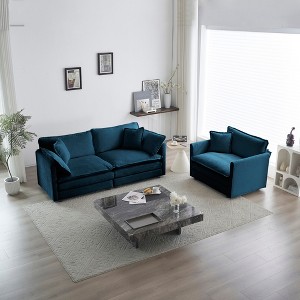 APRILSOUL Blue 2 Pieces Chenille Sofa and Chair Set, 1+2 Seat, Loveseat and Accent Chair, High-Quality Sponge, Flexible Configurations - 1 of 4