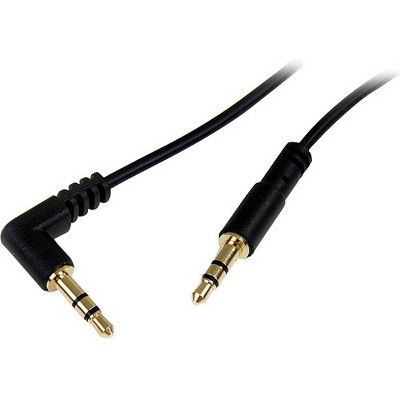 StarTech.com 3 ft Slim 3.5mm to Right Angle Stereo Audio Cable - M/M - Mini-phone Male Stereo Audio - Mini-phone Male Stereo Audio - 3ft - Black