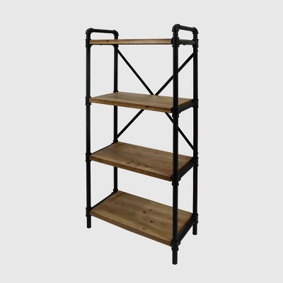 55.5" Greenwood Industrial Iron Four Shelf Bookcase Black/Antique Brown Finish - Christopher Knight Home
