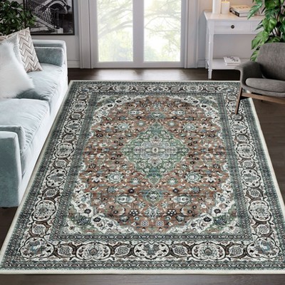 Vintage Distressed Area Rug Machine Washable Low Pile Living Room Rug Stain Resistant Non-Slip Low-Pile Floor Carpet For Home Decor