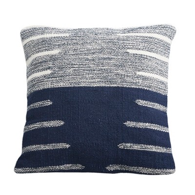 Blue And White Hand Woven 18 X 18 Inch Decorative Cotton Throw Pillow Cover  With Insert And Hand Tied Braiding And Pom-poms - Foreside Home & Garden :  Target