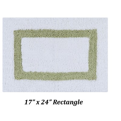 White and Sage Cotton Reversible Bath Rug Set