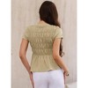 INSPIRE CHIC Women's Peplum Summer Smocked Ruched Crew Neck Cap Sleeve Babydoll Tunic Blouse - 3 of 4