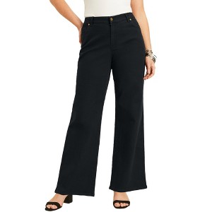 June + Vie by Roaman's Women's Plus Size Curvie Fit Wide-Leg Jeans - 1 of 4