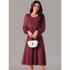 Seta T Women's Mesh Puff Long Sleeve U-neck Pleated Ribbed Knit Midi Sweater Dress - 3 of 4
