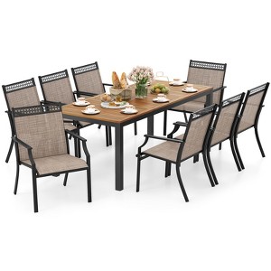 Tangkula 9-Piece Outdoor Patio Furniture w/ Large Wooden Tabletop & Umbrella Hole - 1 of 4