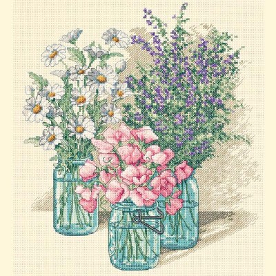 Dimensions Counted Cross Stitch Kit 11"X12"-Wildflower Trio (14 Count)